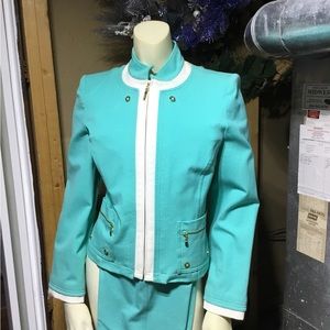Teal & White St.John Sports by Marie Gray Pants Outfit